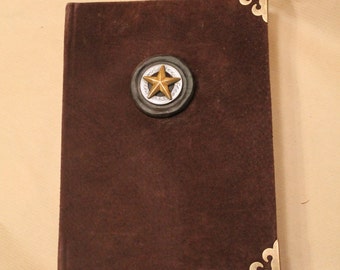 Steampunk Hand bound Journal With A Personalised Brass Or Leather Plate.