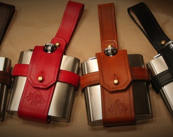 6oz Hip flask and handmade leather pouch in a range of colours free UK delivery