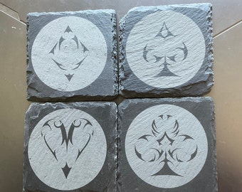 Cards suits slate coasters, hearts, diamonds, clubs, spades. Free U.K. delivery