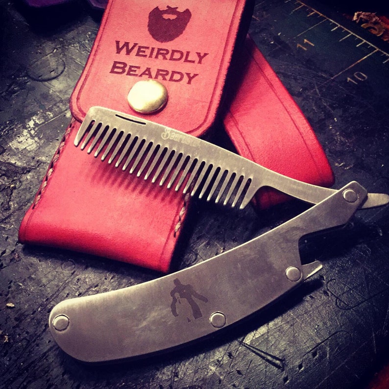 Moustache Comb in a Handmade Leather Pouch. Free UK Delivery. Etsy