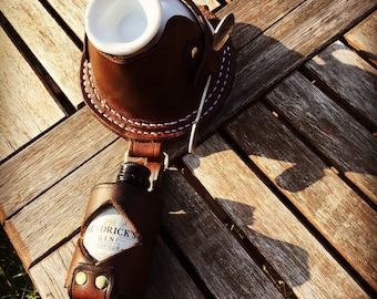Steampunk Leather Hendricks Gin teacup and saucer holster. Free UK Delivery. genuine handmade leather pouch.