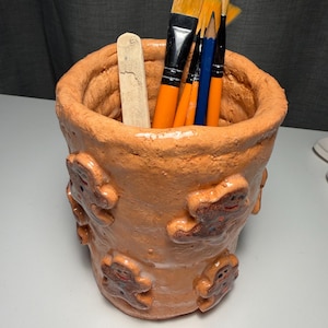 Handmade Gingerbread Man Ceramic Jar – Festive Kitchen, Art Studio, Desk Organizer