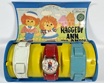 Vtg 1971 Raggedy Ann and Andy Bradley Time Swiss Movement Watch & Bands - Works