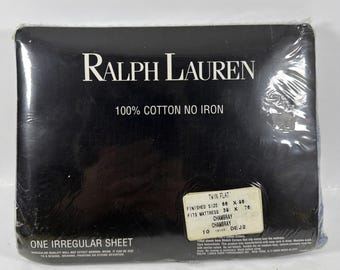 Ralph Lauren Twin Flat Irregular Sheet Blue Chambray - New