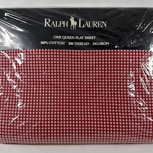 Vintage Ralph Lauren Flat Queen lakan Ginghamrött