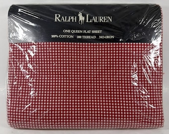 Vintage Ralph Lauren Flat Queen sheet Gingham Red