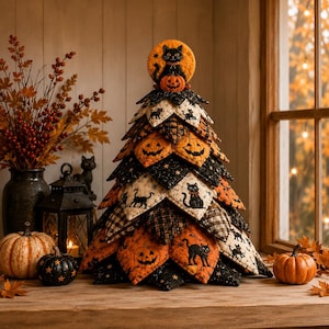 Kit para hacer un árbol de fieltro de Halloween, decoración de mesa con patchwork, proyecto de manualidades fácil.