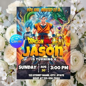 Dragon Ball Birthday Invitation, Dragon Ball Invite, Goku, frieza, Kids Party, kakarot, vegeta, DBZ Canva Editable Instant Download.