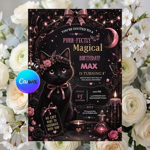 Editable Kitten Birthday Invitation Kitty Cat birthday Party Cat Invite Are You Kitten Me Black Girl Download Printable Digital