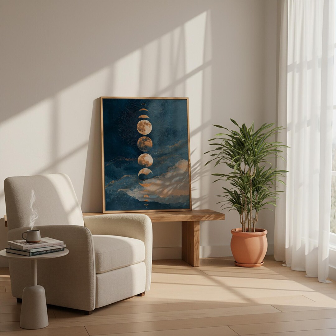 Moon Phases Canvas Art, Celestial Wall Decor, Night Sky Lunar Cycle ...