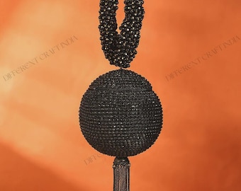 Mae Cassidy Luxury Pearl Beaded Bracelet & Potli Handbag Set with Midnight Crystal Beads