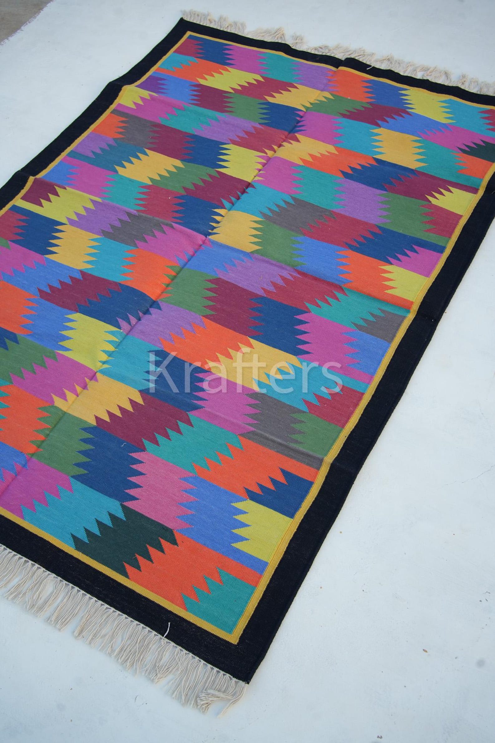 Kilim Rug Patterns Handwoven Cotton Panja Dhurrie Rug, Colorful Chevron Flame Pattern ...