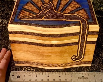 CUSTOM COLOR Wood Burned Wooden Box Cats Under The Stars