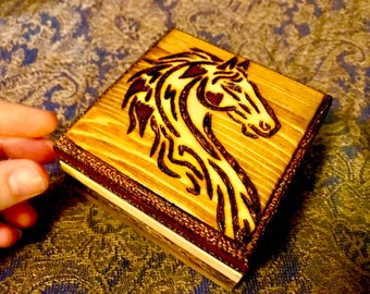 HORSE & HEARTS Hand WoodBurned Box