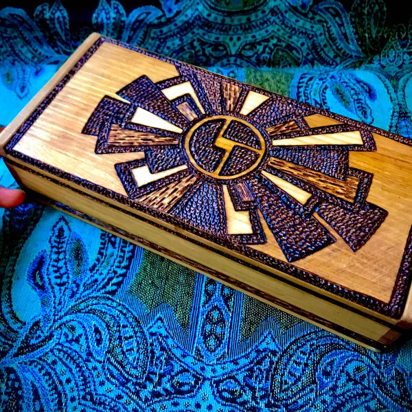 DISCO BISCUITS Lazers Wood Burned Wooden Box