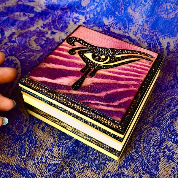 Egyptian Eye Of Ra CUSTOM COLOR Wood Burned Wooden Box