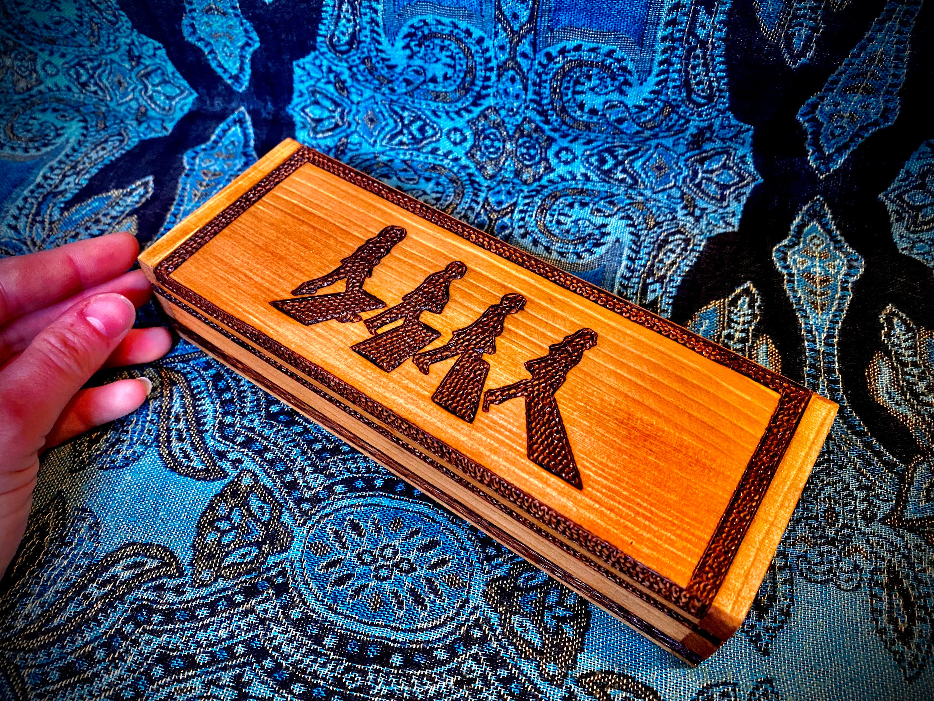 BEATLES Boardwalk Hand Wood Burned Wooden Keepsake Box