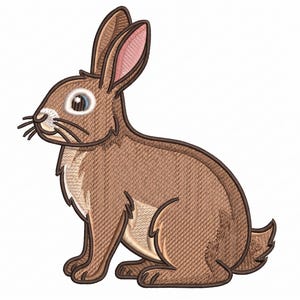 May include: Embroidered design of a brown rabbit with tan and pink accents. The rabbit is sitting, facing left, with detailed stitching creating a textured appearance. The design is on a white background.