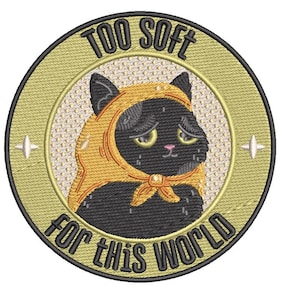 Disegno per ricamo di un gatto nero triste, file di punto per un gattino Babushka stravagante