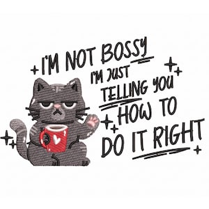 Mürrische Katze Stickmuster, Sarkastisches Kätzchen Kaffee Liebhaber Muster (Digitale Datei)