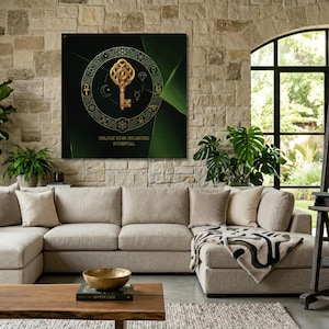 Smaragd Gold Heilige Geometrie Wand Kunst | Mystic Alchemist Schlüssel Leinwand | Esoterische Wohnkultur | Spirituelle Manifestation Geschenk | Quadratischer Kunstdruck