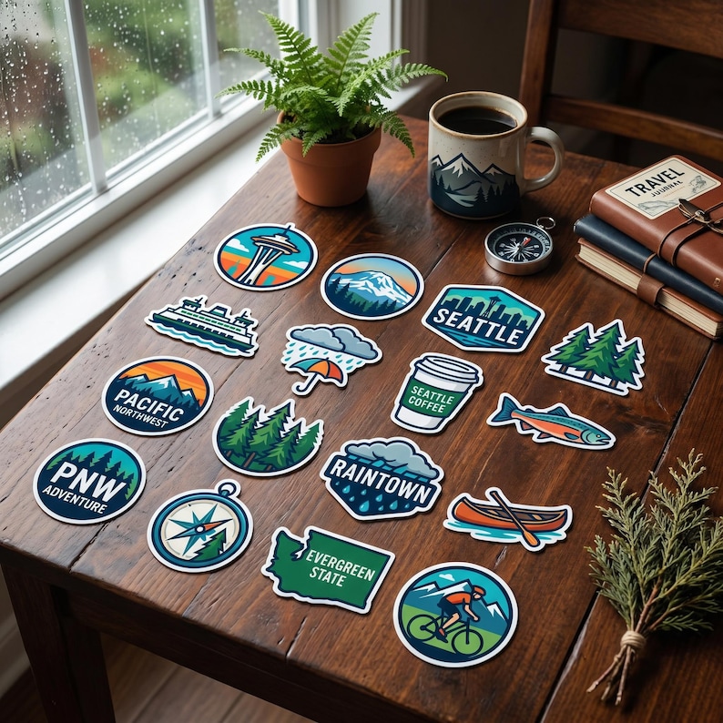 Seattle Washington Sticker Pack Custom Pacific Northwest PNW Outdoor ...