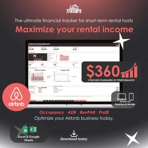 Strumento di monitoraggio per Airbnb e affitti a breve termine, foglio di calcolo Excel e Google Sheets, dashboard per entrate, spese, occupazione e profitti, ADR e RevPAR