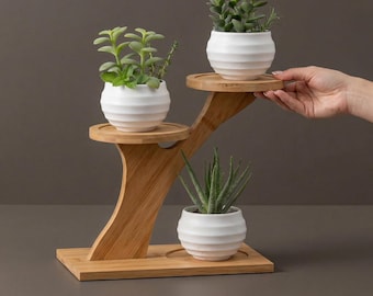 Wooden Tiered Plant Stand Indoor, Modern Boho Plant Holder Shelf, Minimalist Home Decor, Small Space Corner Plant Stand