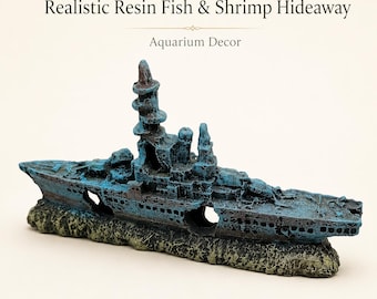 Realistic Shipwreck Aquarium Ornament, Resin Fish Shrimp Hideaway Cave Decor, Sunken Boat Tank Landscaping for Betta Shrimp Habitat