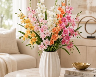 Artificial Cymbidium Orchid Freesia Flower Stem Silk Faux Orchid Branch for Wedding Bouquet Home Vase Decor Party Garden Arrangement