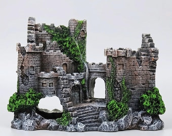 Medieval Castle Aquarium Decor Ruins Ornament Fish Tank Decoration Stone Castle Cave Hideout Aquascape Centerpiece Safe Resin