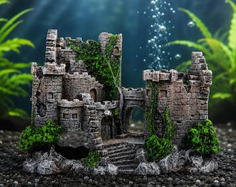 Medieval Castle Aquarium Decor Ruins Ornament Fish Tank Decoration Stone Castle Cave Hideout Aquascape Centerpiece Safe Resin