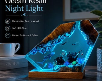 Ocean Resin Lamp with Whale Shark Diorama, Handmade Epoxy LED Night Light, Coastal Home Decor Gift for Mom Dad, Bedroom Desk Decor
