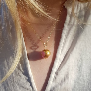 Pink and Gold Globe Necklace | Lampwork Murano Glass Ball Pendant with Gold Leaf
