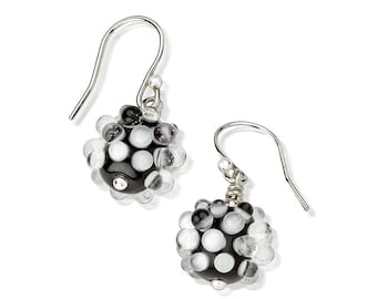 Black and White Sculptural Glass Drop Earrings | Contemporary Op-Art style Earrings