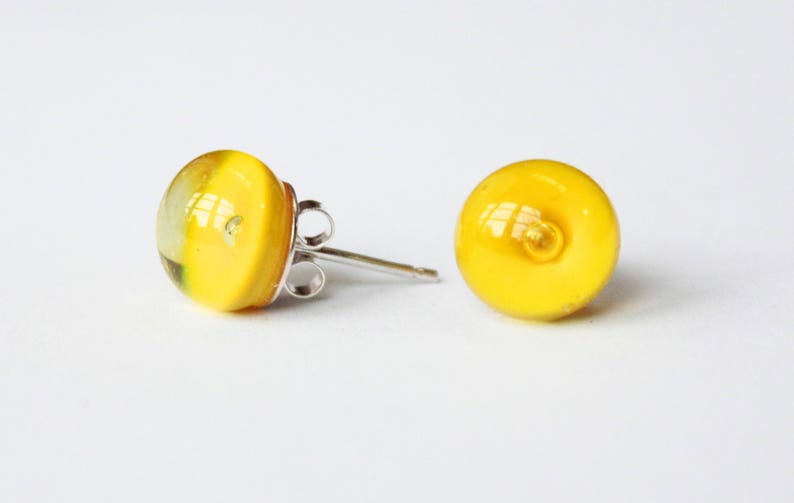 Yellow bubble stud earrings, stud earrings, glass jewellery, yellow earrings, lampwork glass earrings, colourful jewelry image 2