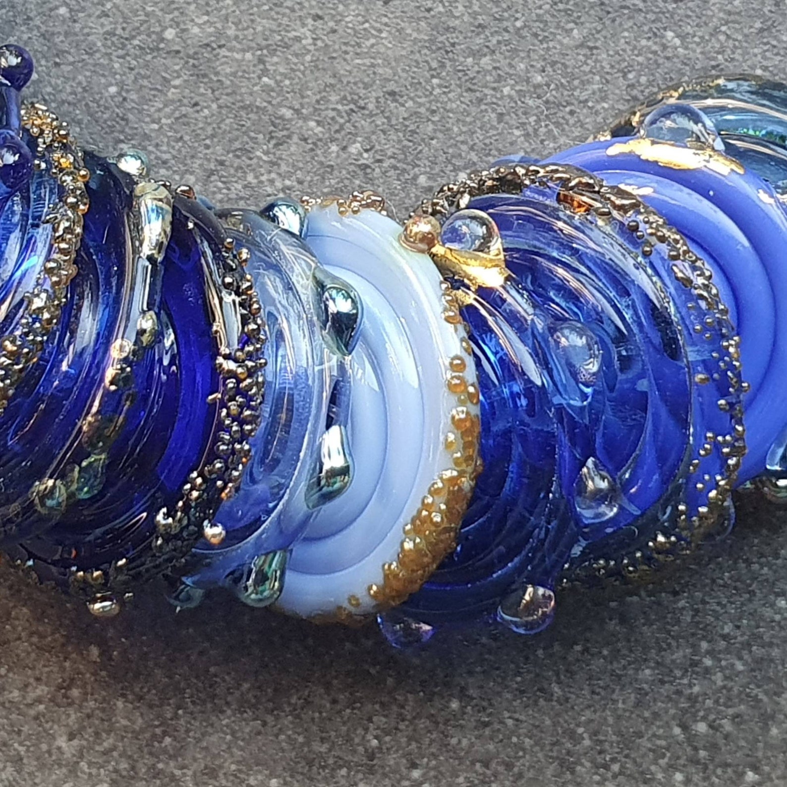 Glass Disc Beads Rich Shades of Intense Blue With 24k Gold Etsy