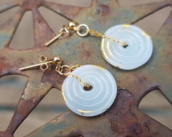 Glass disc earrings, drop earrings, lampwork glass jewelry, contemporary earrings, delicate earrings, Murano glass jewellery, glass earrings