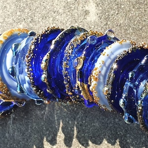Glass disc beads, rich shades of intense blue, with 24k gold leaf and fine silver accents, lampwork glass discs, handmade blue disc beads image 4
