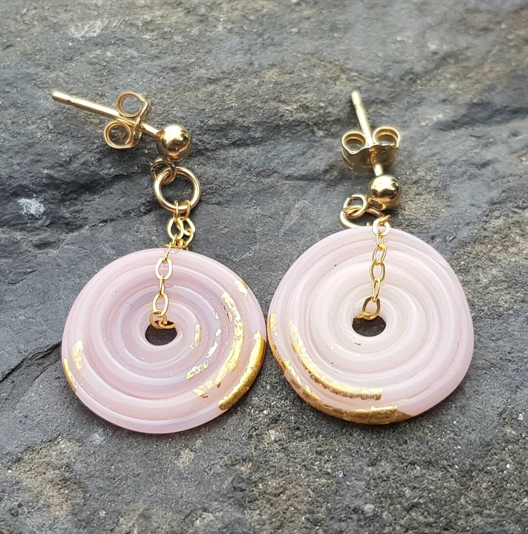Pink & Gold Drop Earringshandmade Glass and Gold Leaf Etsy