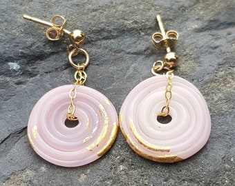 Pink & gold drop earrings,handmade glass and gold leaf earrings, Murano glass contemporary earrings,summer earrings, artisan earrings