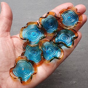 Turquoise and Amber Sculptural Glass Discs | Handmade Lampwork Glass Beads | Artisan Jewelry supplies