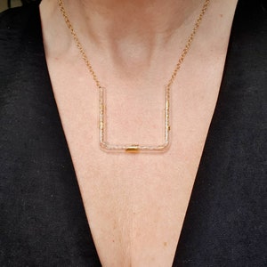 Contemporary handmade glass and gold necklace, minimal architectural style necklace