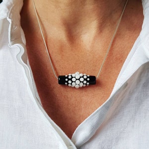 Statement Black and White Sculptural Glass Necklace | Contemporary Minimalist  Lampwork Glass Jewellery