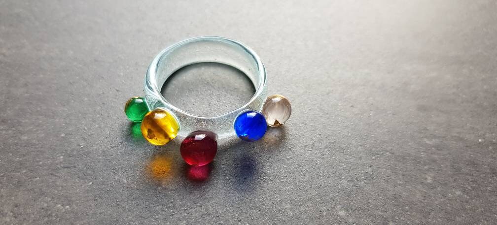 Handmade Glass Ring: Multicolour Droplets With Gold Leaf - Etsy