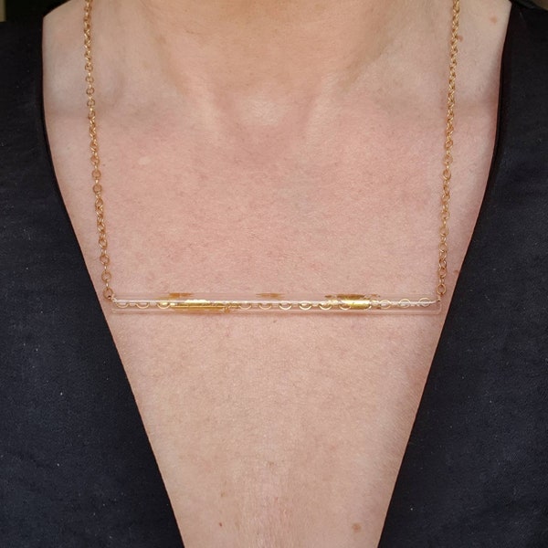 Minimal glass necklace, contemporary glass tube necklace, minimal gold chain glass necklace, gold and glass jewellery, gold chain necklace