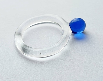 Minimal glass ring, blue glass ring, contemporary stacking rings, handmade glass ring, flamework glass jewellery