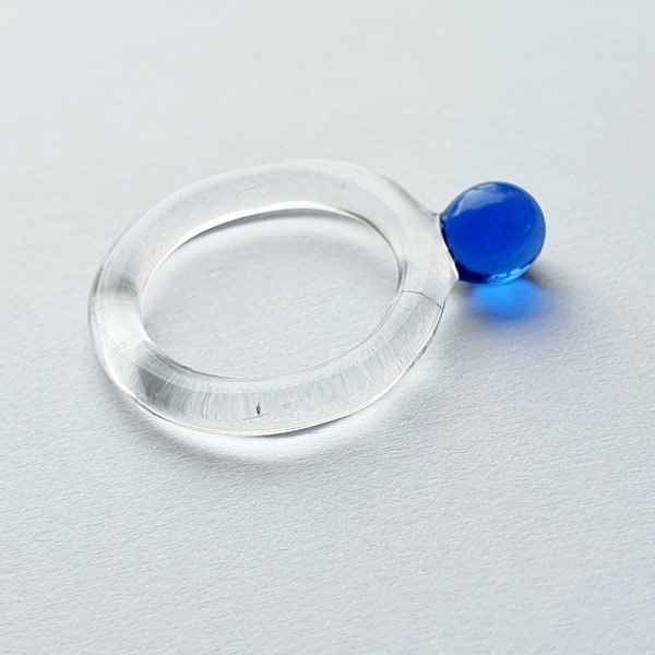 Minimal glass ring, blue glass ring, contemporary stacking rings, handmade glass ring, flamework glass jewellery