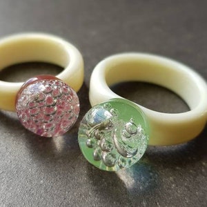 Anel de vidro lampwork feito à mão, anel de bolhas de vidro, anel de vidro artesanal de Murano