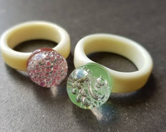 Bague en verre au chalumeau faite à la main, bague à bulles de verre, bague en verre Artisan Murano